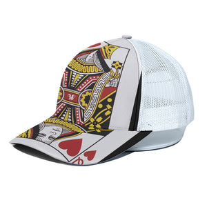 Queen Of Hearts Playing Card Print White Mesh Trucker Cap