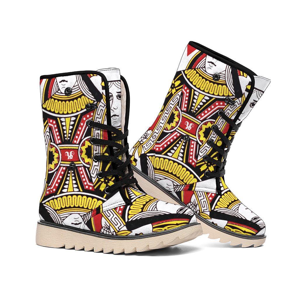 Queen Of Hearts Playing Card Print Winter Boots