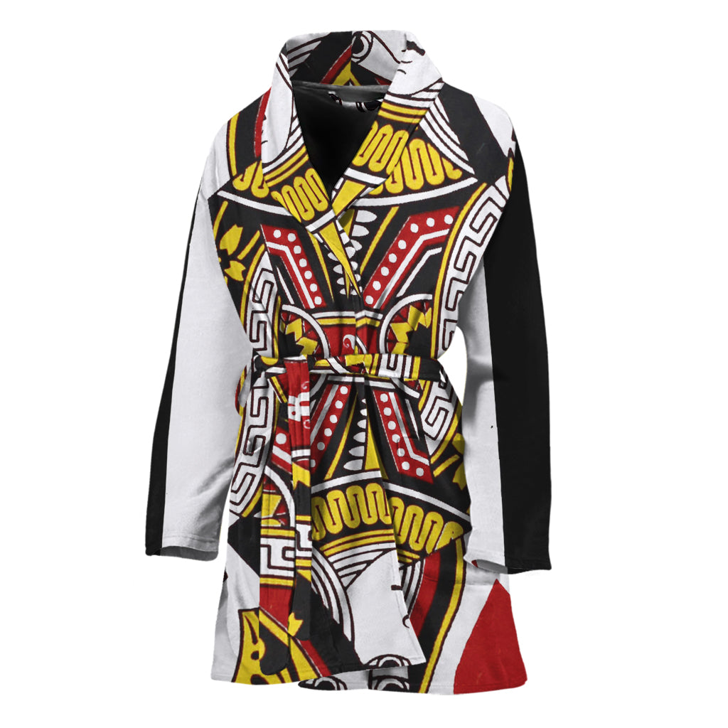 Queen Of Hearts Playing Card Print Women's Bathrobe