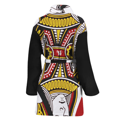 Queen Of Hearts Playing Card Print Women's Bathrobe