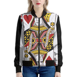 Queen Of Hearts Playing Card Print Women's Bomber Jacket
