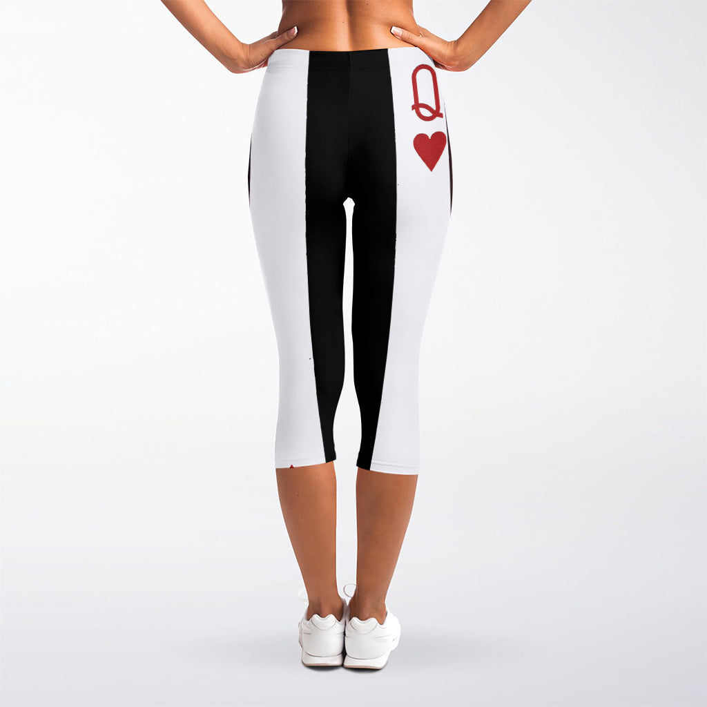 Queen Of Hearts Playing Card Print Women's Capri Leggings