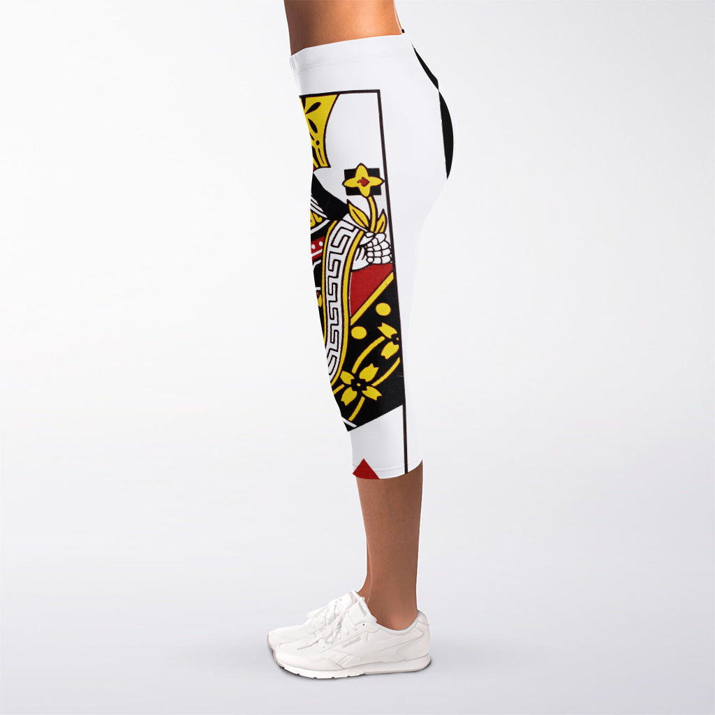 Queen Of Hearts Playing Card Print Women's Capri Leggings