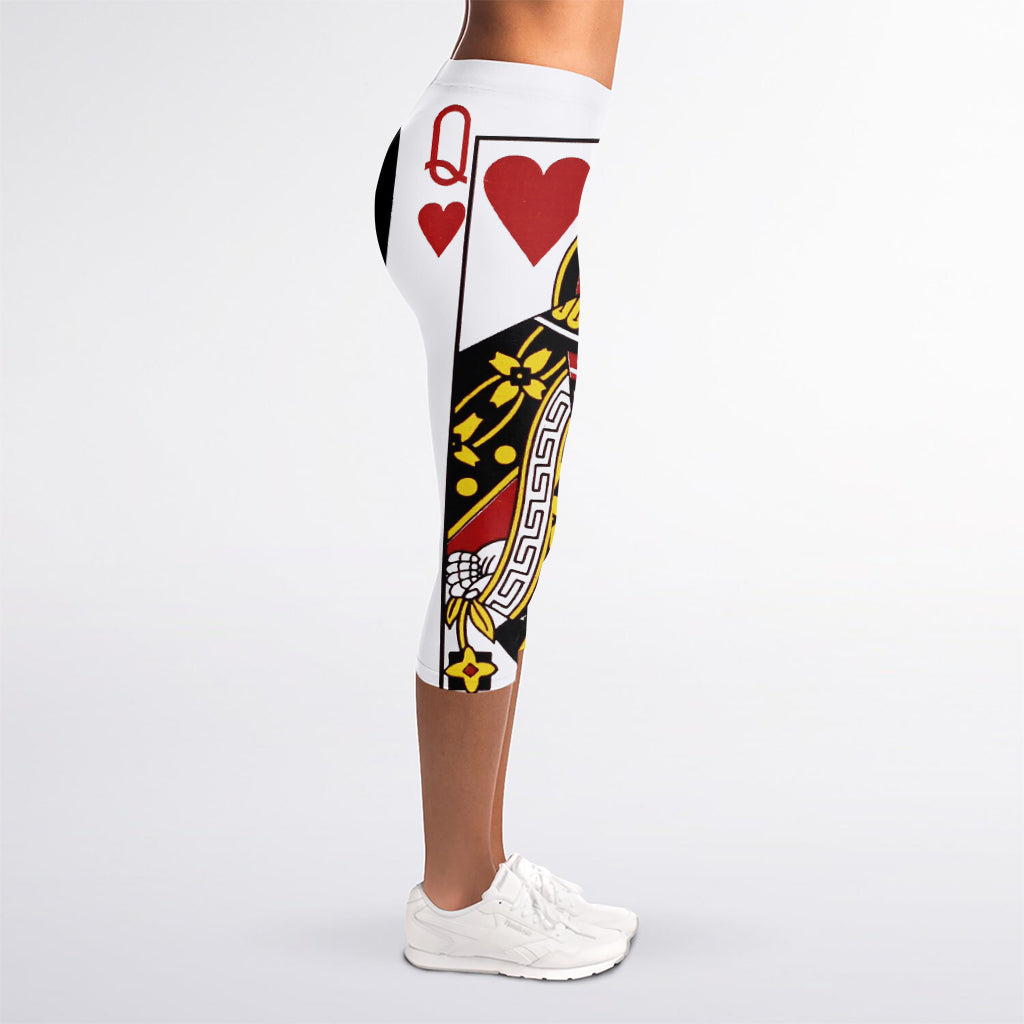 Queen Of Hearts Playing Card Print Women's Capri Leggings