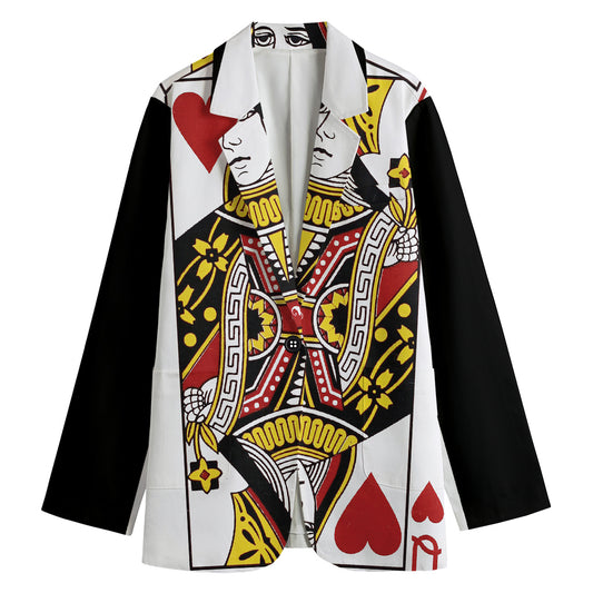 Queen Of Hearts Playing Card Print Women's Cotton Blazer