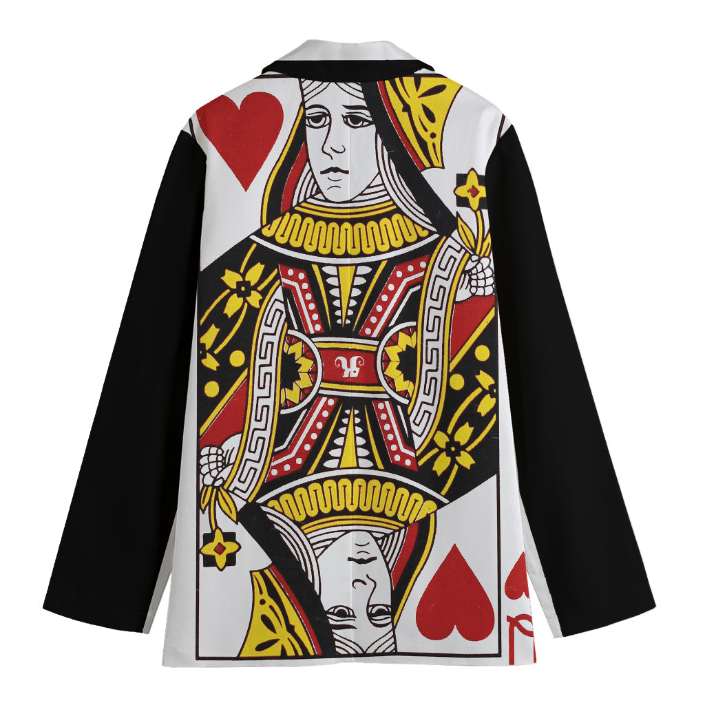 Queen Of Hearts Playing Card Print Women's Cotton Blazer