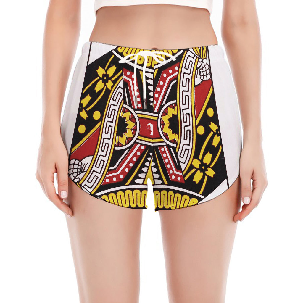 Queen Of Hearts Playing Card Print Women's Split Running Shorts