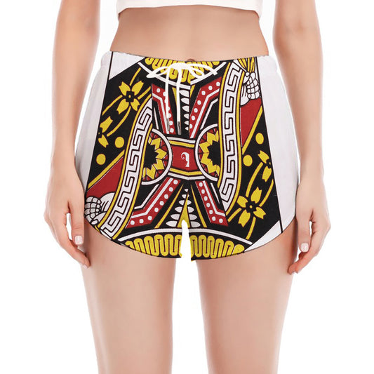 Queen Of Hearts Playing Card Print Women's Split Running Shorts