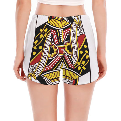 Queen Of Hearts Playing Card Print Women's Split Running Shorts