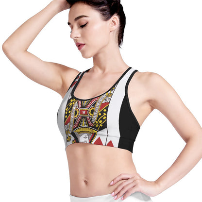 Queen Of Hearts Playing Card Print Women's Sports Bra