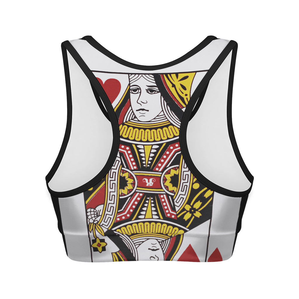 Queen Of Hearts Playing Card Print Women's Sports Bra