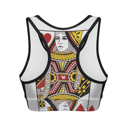 Queen Of Hearts Playing Card Print Women's Sports Bra