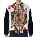 Queen Of Hearts Playing Card Print Zip Sleeve Bomber Jacket