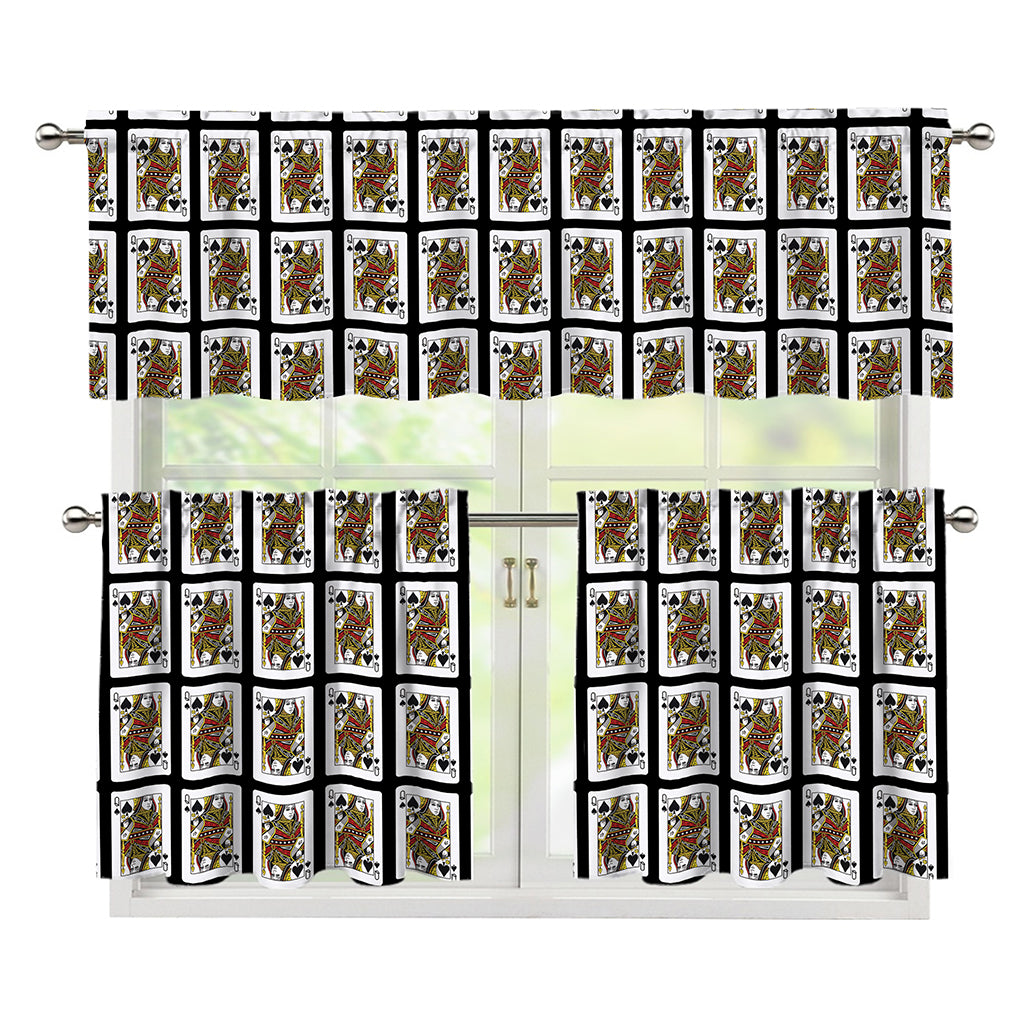 Queen Of Spades Pattern Print 3 Piece Kitchen Curtains