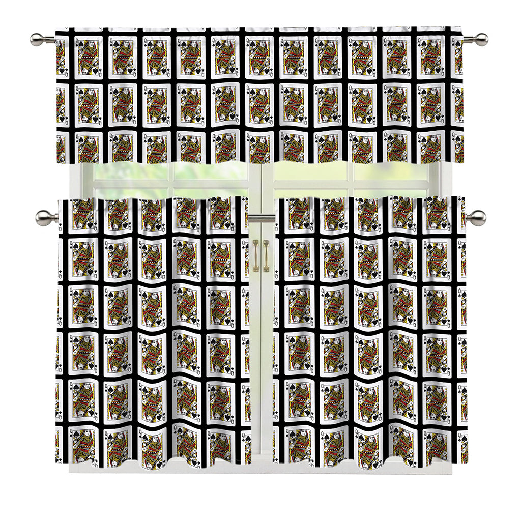Queen Of Spades Pattern Print 3 Piece Kitchen Curtains