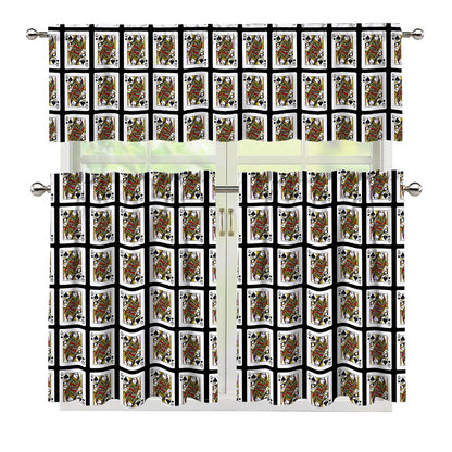 Queen Of Spades Pattern Print 3 Piece Kitchen Curtains