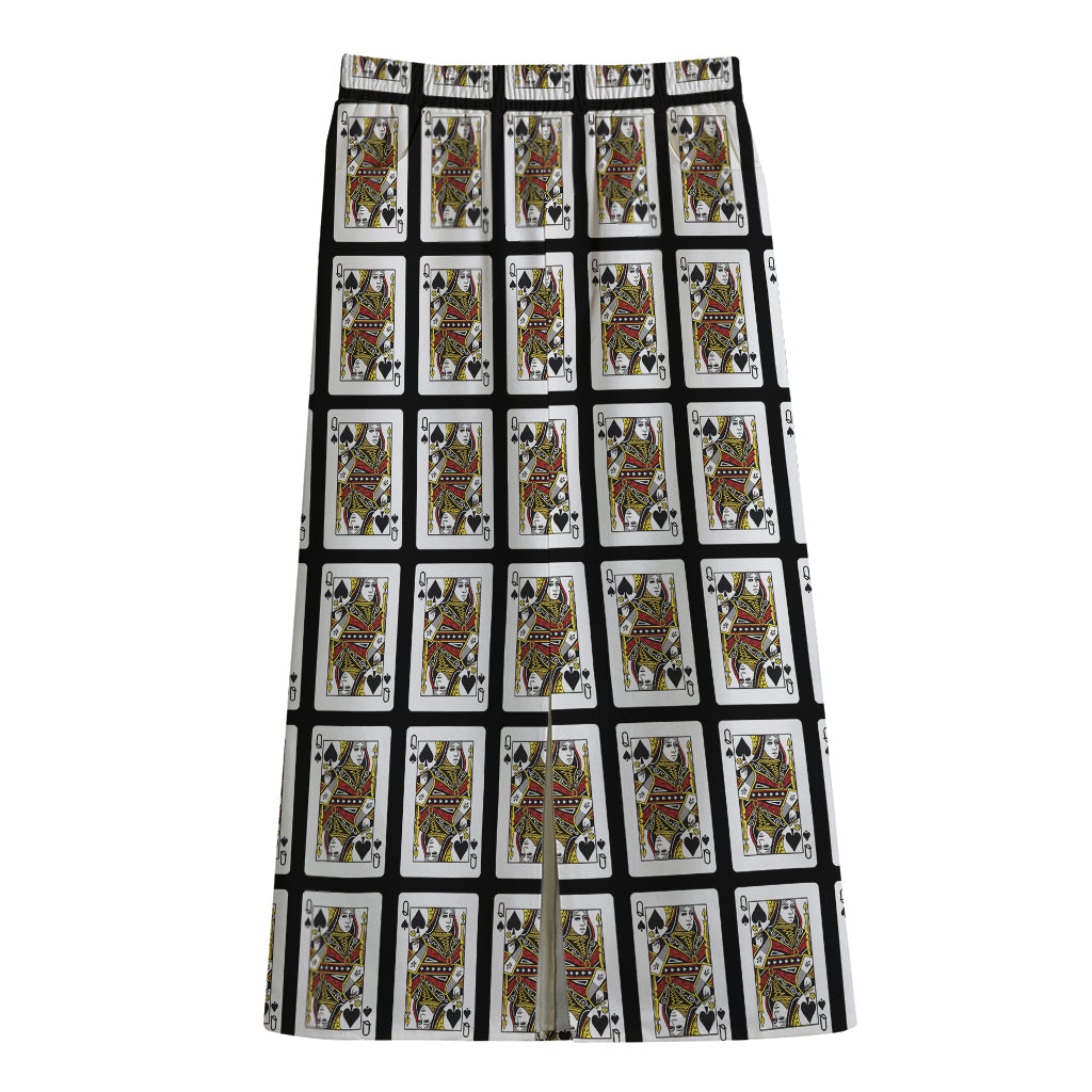 Queen Of Spades Pattern Print Cotton Front Slit Maxi Skirt