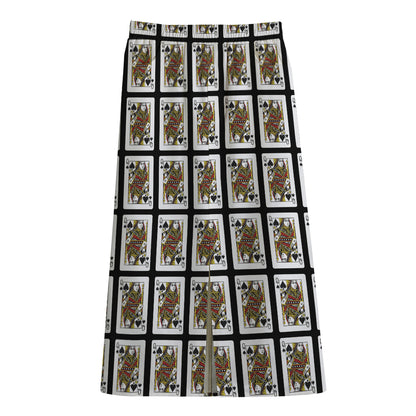 Queen Of Spades Pattern Print Cotton Front Slit Maxi Skirt