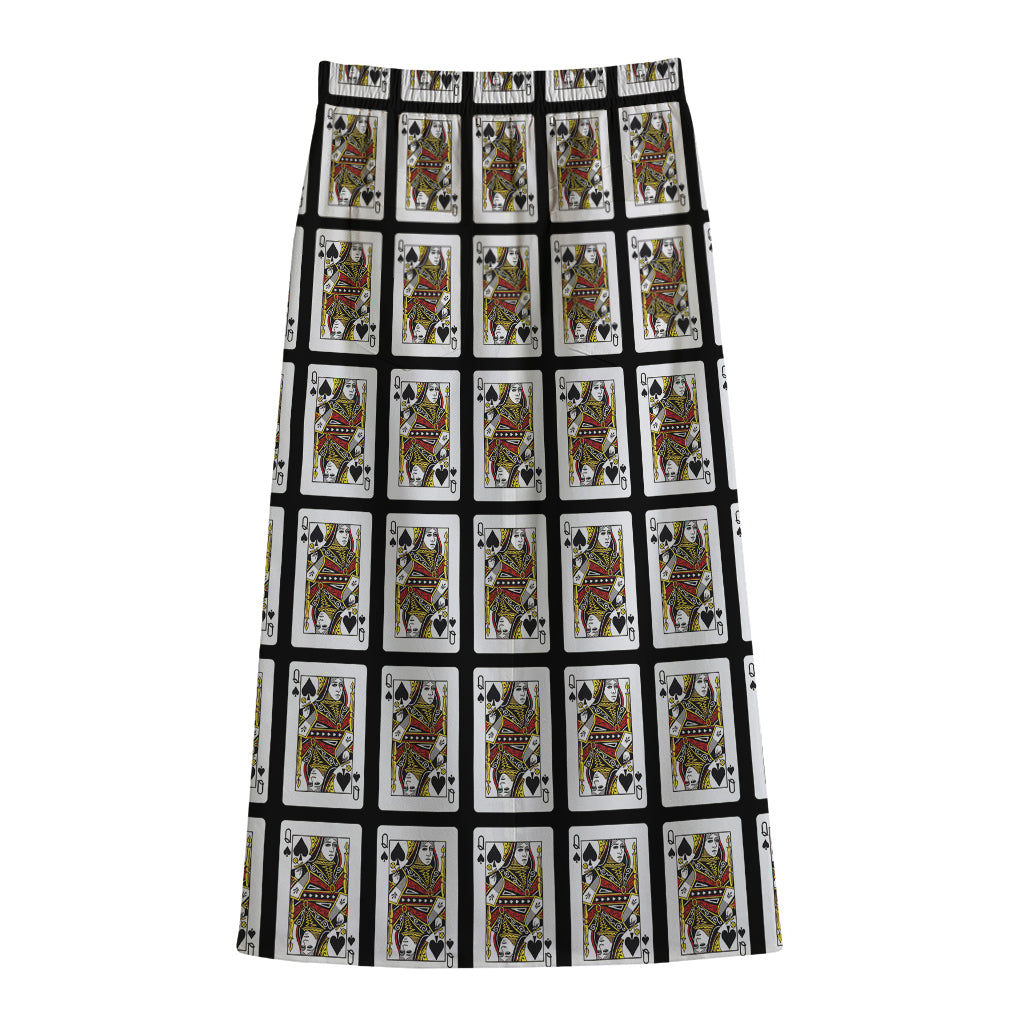 Queen Of Spades Pattern Print Cotton Front Slit Maxi Skirt
