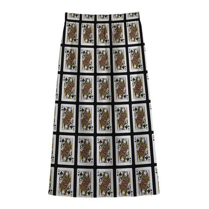 Queen Of Spades Pattern Print Cotton Front Slit Maxi Skirt