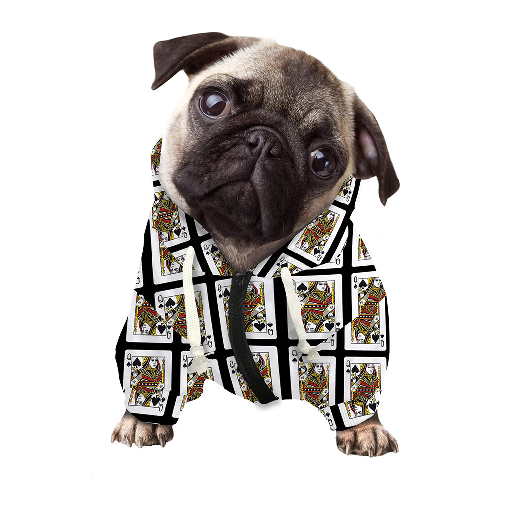 Queen Of Spades Pattern Print Dog Zip Up Hoodie