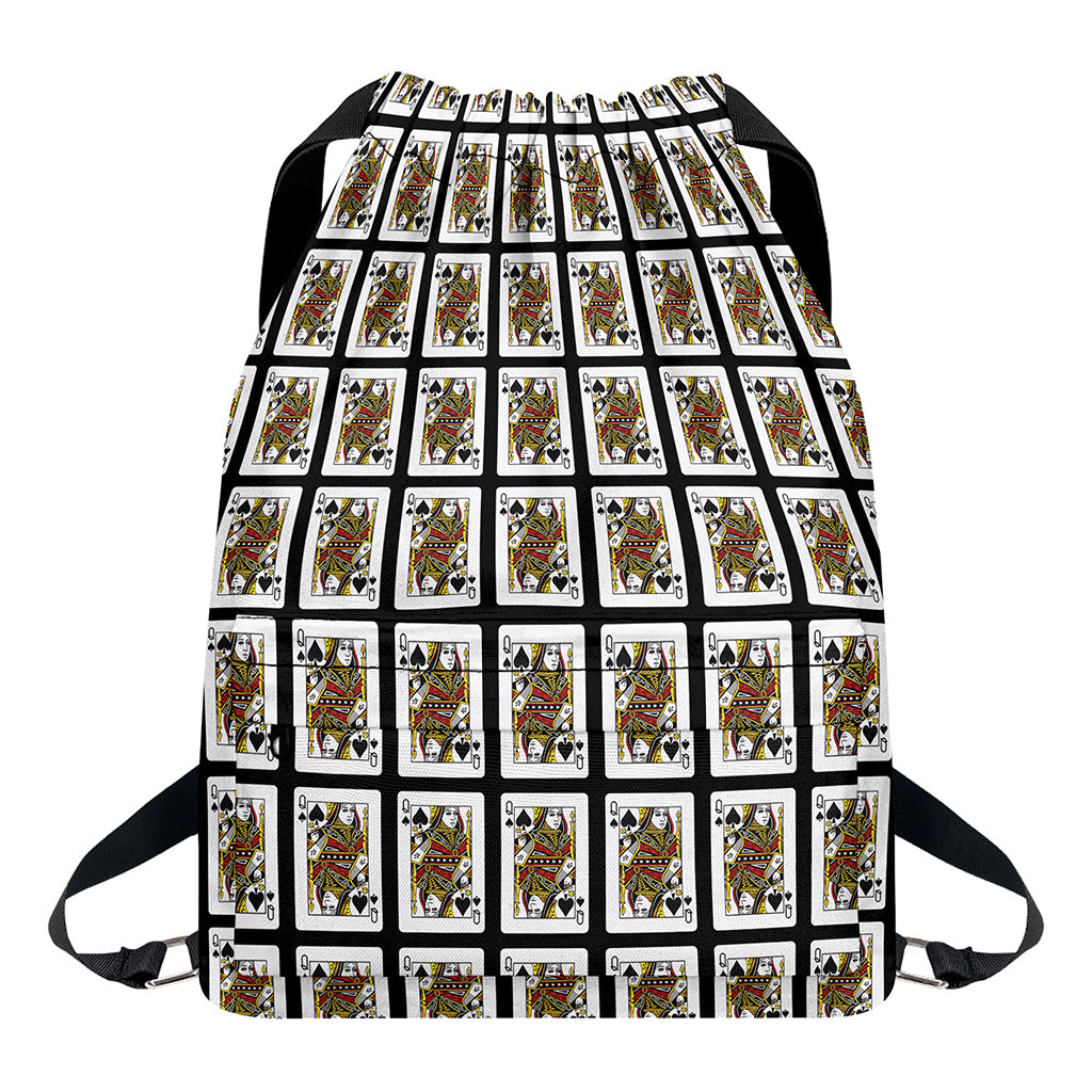 Queen Of Spades Pattern Print Drawstring Backpack