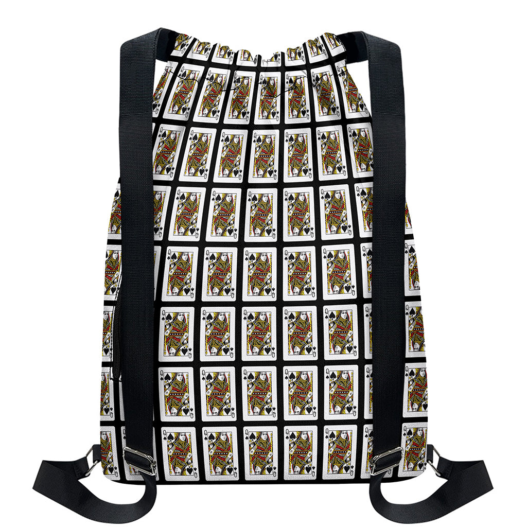 Queen Of Spades Pattern Print Drawstring Backpack