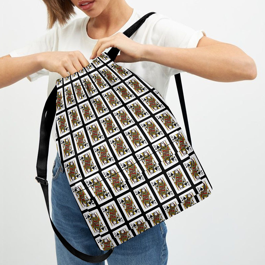 Queen Of Spades Pattern Print Drawstring Backpack