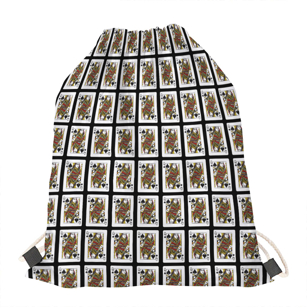 Queen Of Spades Pattern Print Drawstring Bag