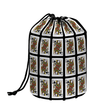 Queen Of Spades Pattern Print Drawstring Makeup Bag