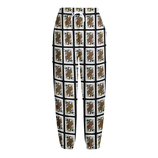 Queen Of Spades Pattern Print Fleece Lined Knit Pants