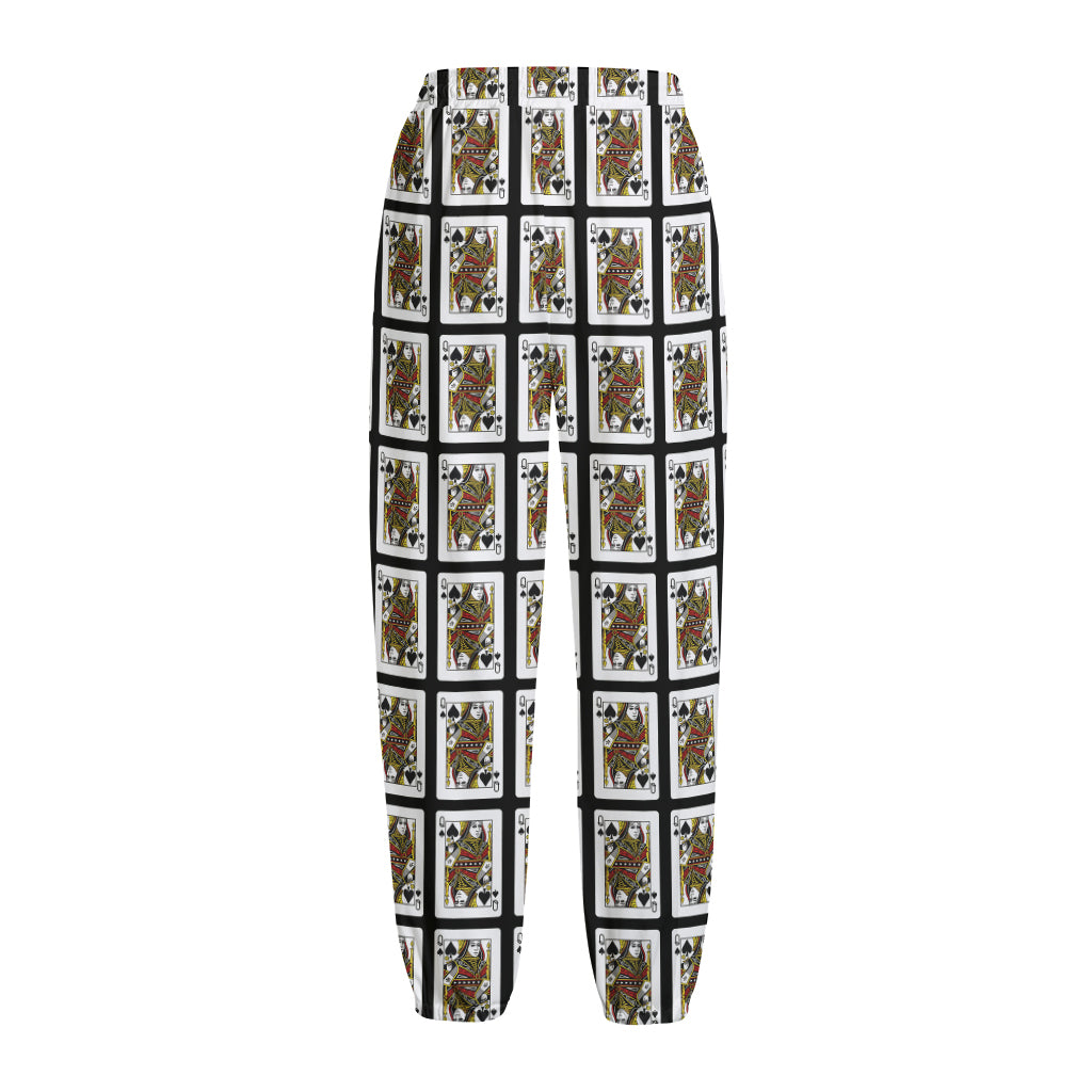 Queen Of Spades Pattern Print Fleece Lined Knit Pants