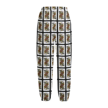 Queen Of Spades Pattern Print Fleece Lined Knit Pants
