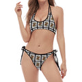 Queen Of Spades Pattern Print Halter Scoop Tie Side Bikini
