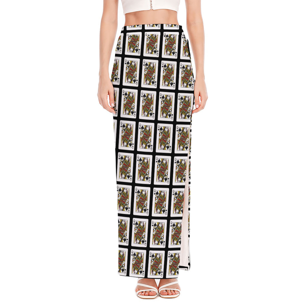 Queen Of Spades Pattern Print High Slit Maxi Skirt