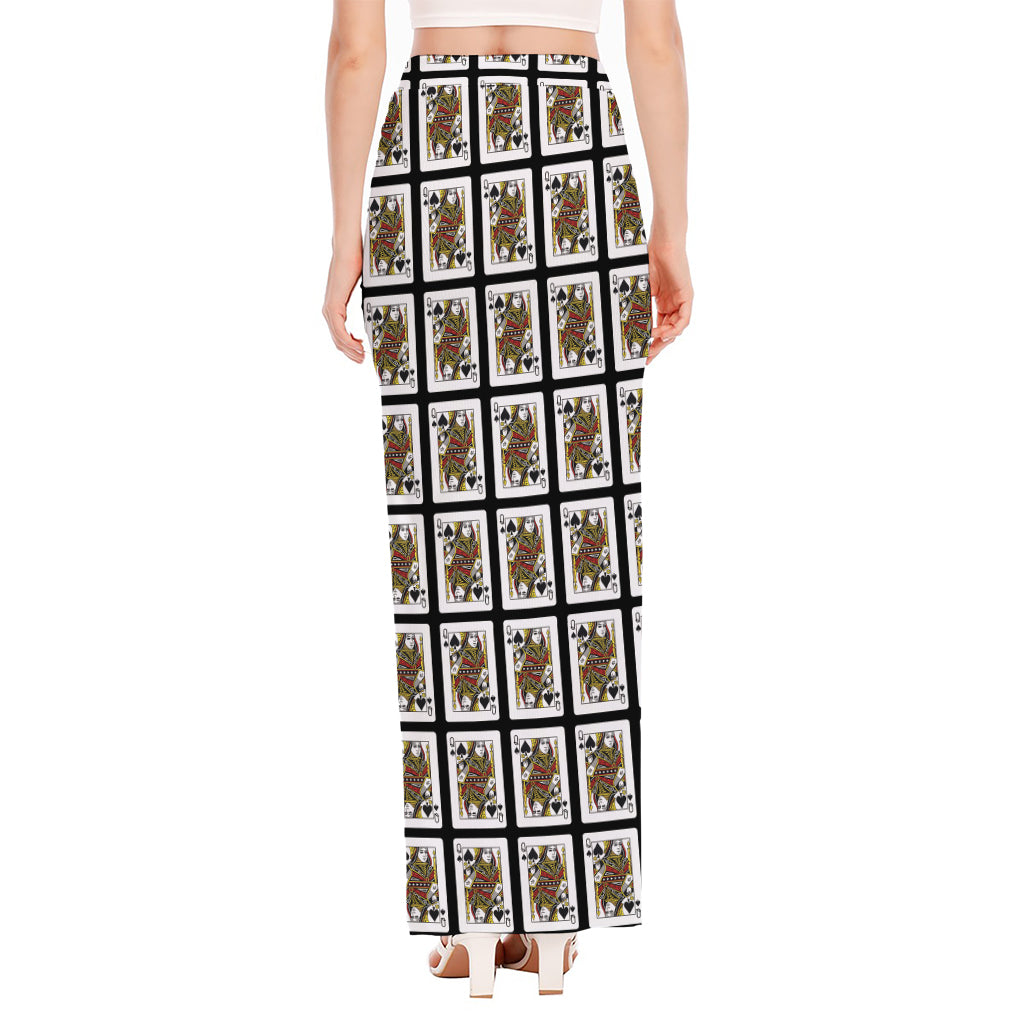 Queen Of Spades Pattern Print High Slit Maxi Skirt