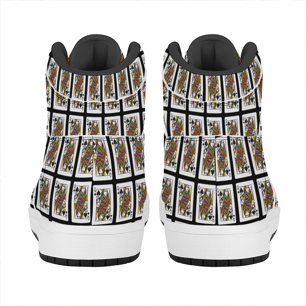 Queen Of Spades Pattern Print High Top Leather Sneakers
