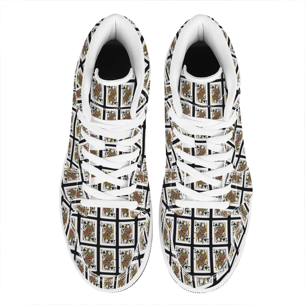 Queen Of Spades Pattern Print High Top Leather Sneakers