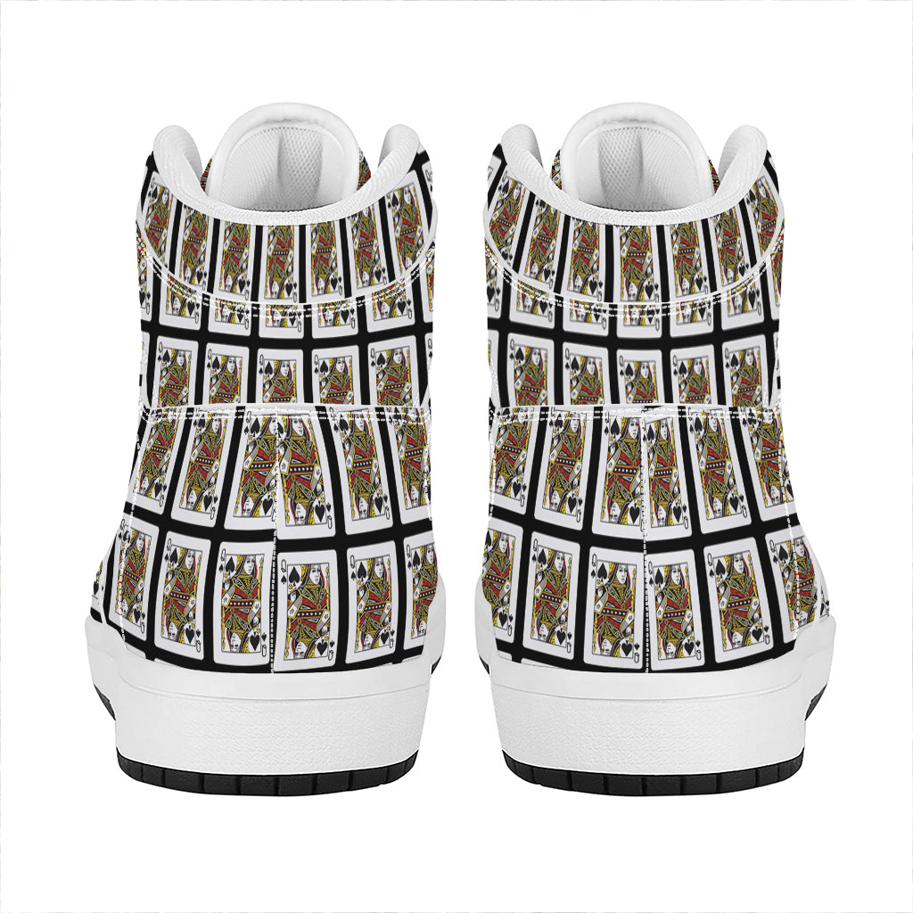 Queen Of Spades Pattern Print High Top Leather Sneakers