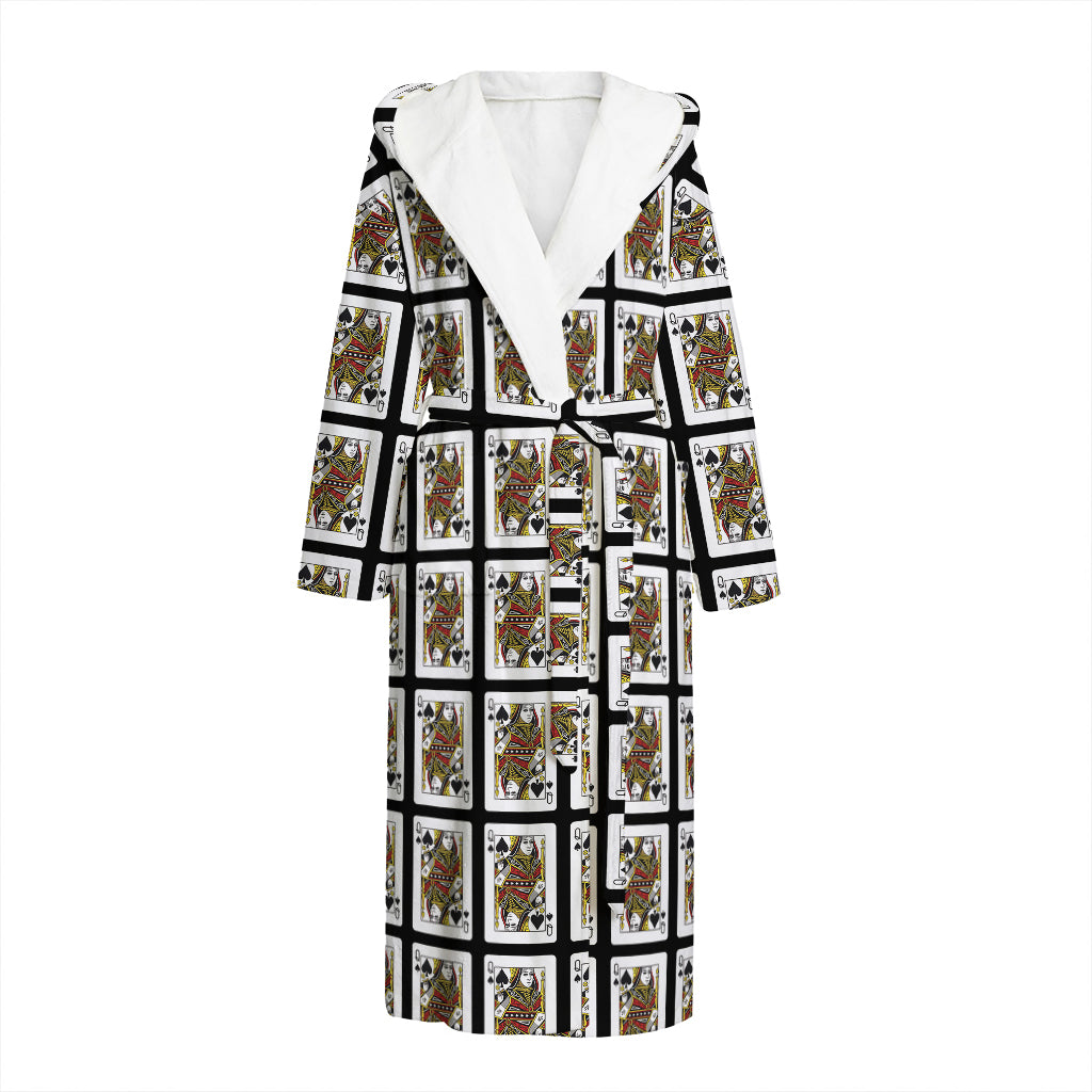 Queen Of Spades Pattern Print Hooded Bathrobe