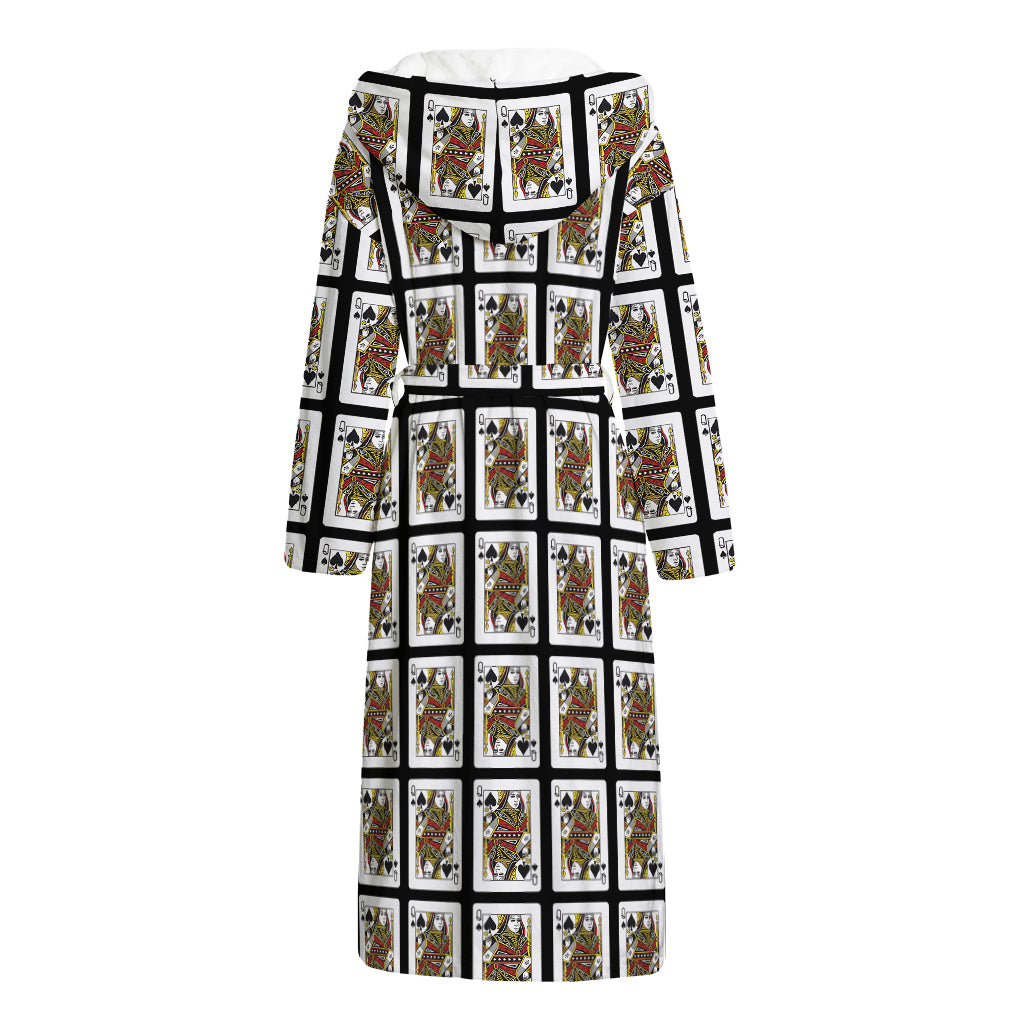 Queen Of Spades Pattern Print Hooded Bathrobe