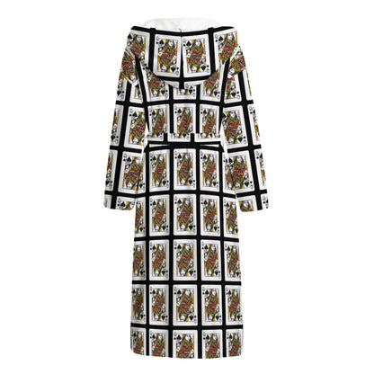 Queen Of Spades Pattern Print Hooded Bathrobe
