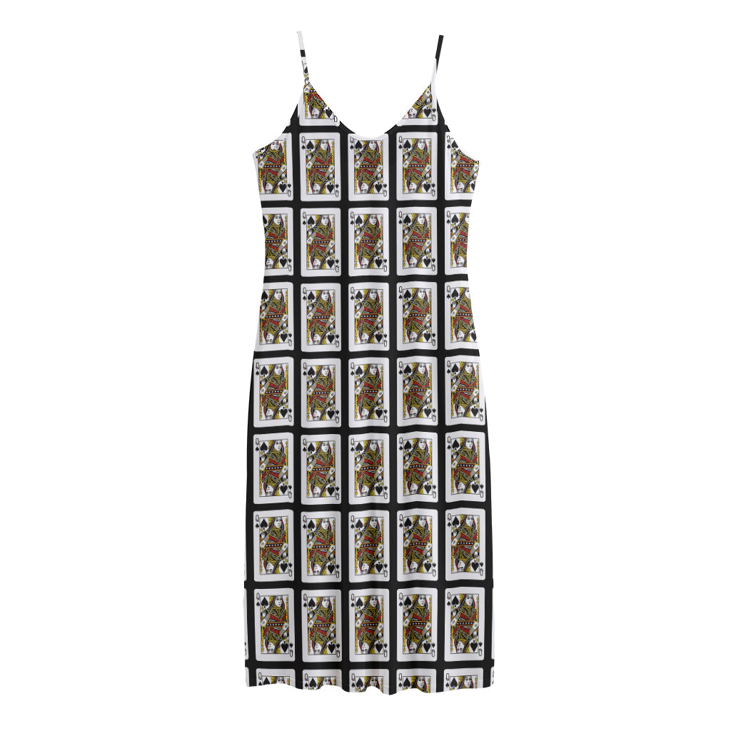 Queen Of Spades Pattern Print Jersey Midi Cami Dress