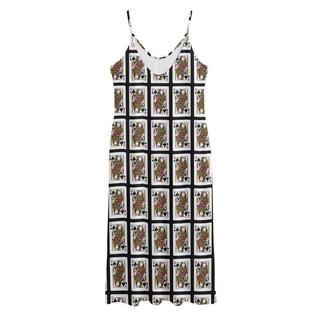 Queen Of Spades Pattern Print Jersey Midi Cami Dress