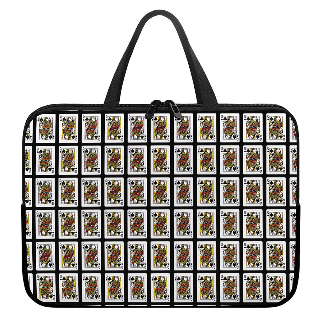 Queen Of Spades Pattern Print Laptop Sleeve With Handle