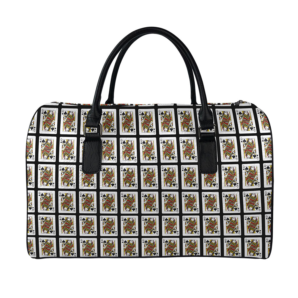 Queen Of Spades Pattern Print Leather Duffle Bag