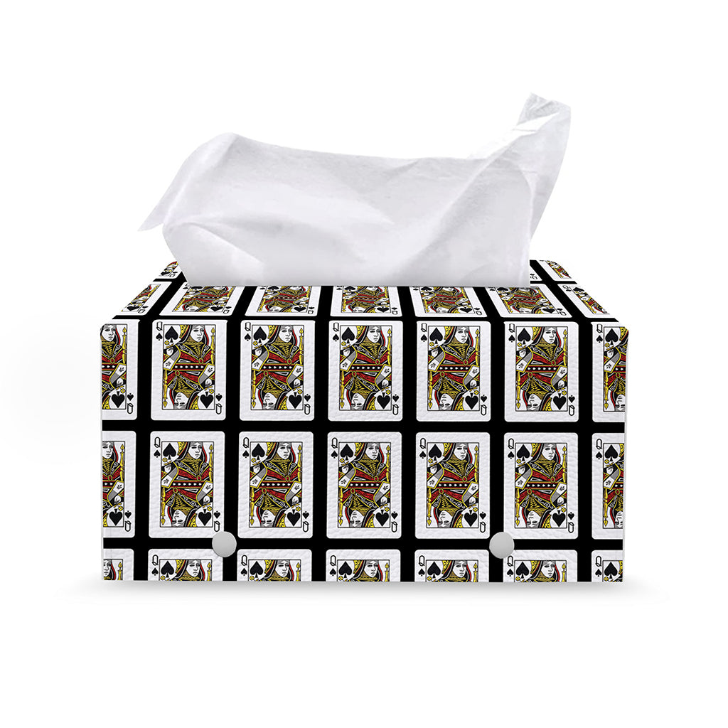 Queen Of Spades Pattern Print Leather Tissue Box Cover