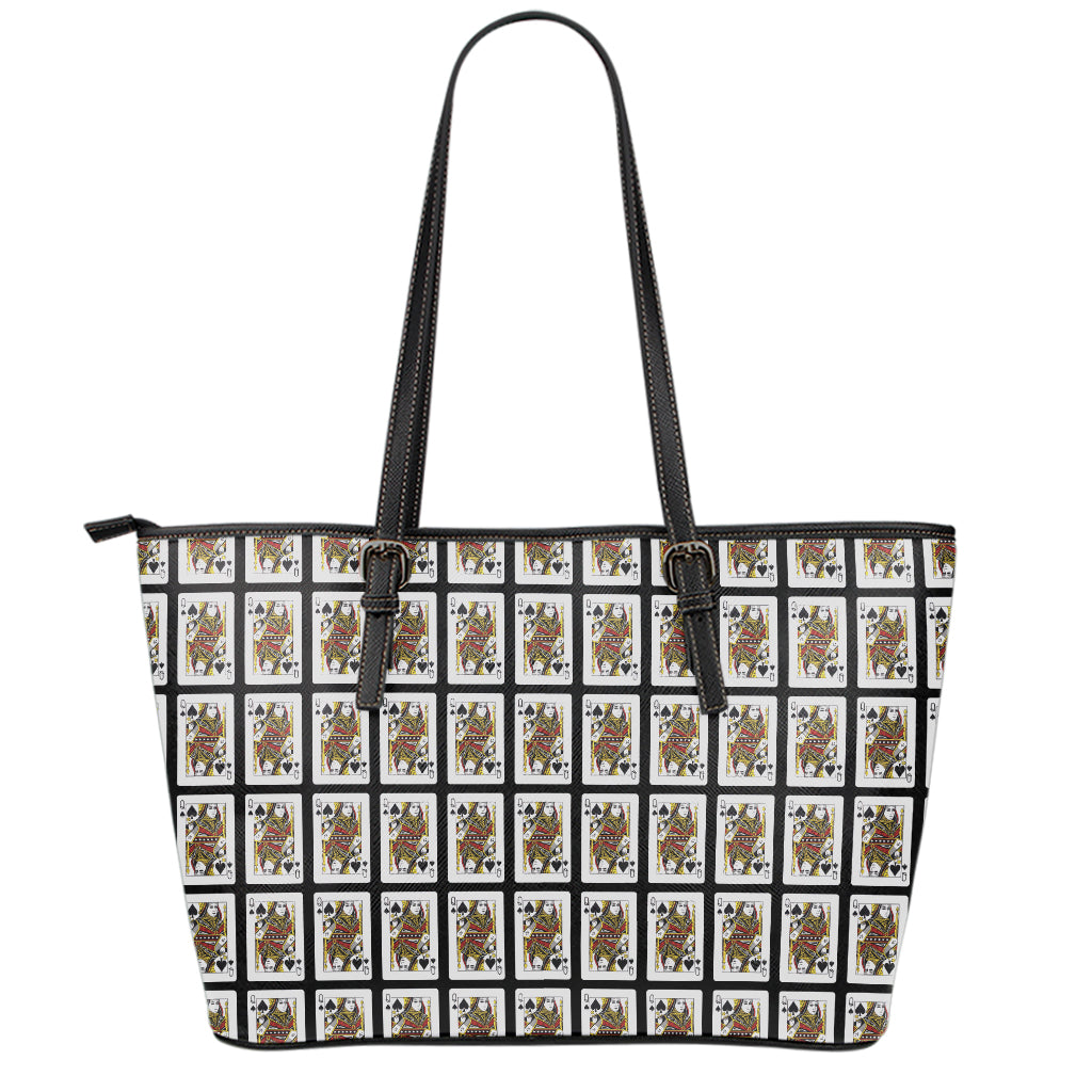 Queen Of Spades Pattern Print Leather Tote Bag