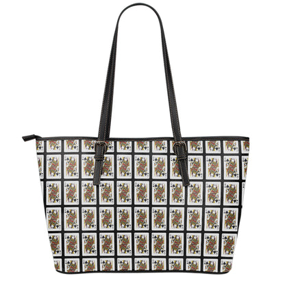 Queen Of Spades Pattern Print Leather Tote Bag