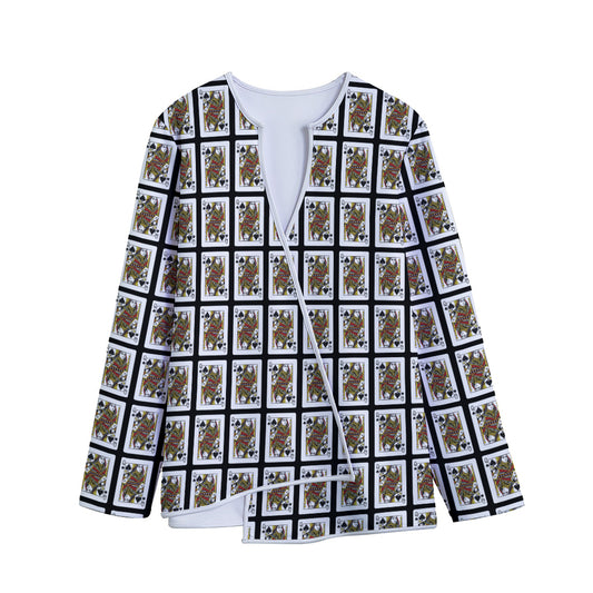 Queen Of Spades Pattern Print Long Sleeve Short Coat
